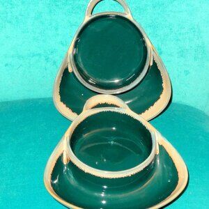 2 VTG LTD Commodities Drip Glaze Pottery Soup & Cracker Dip Snack Bowl Teal Blue